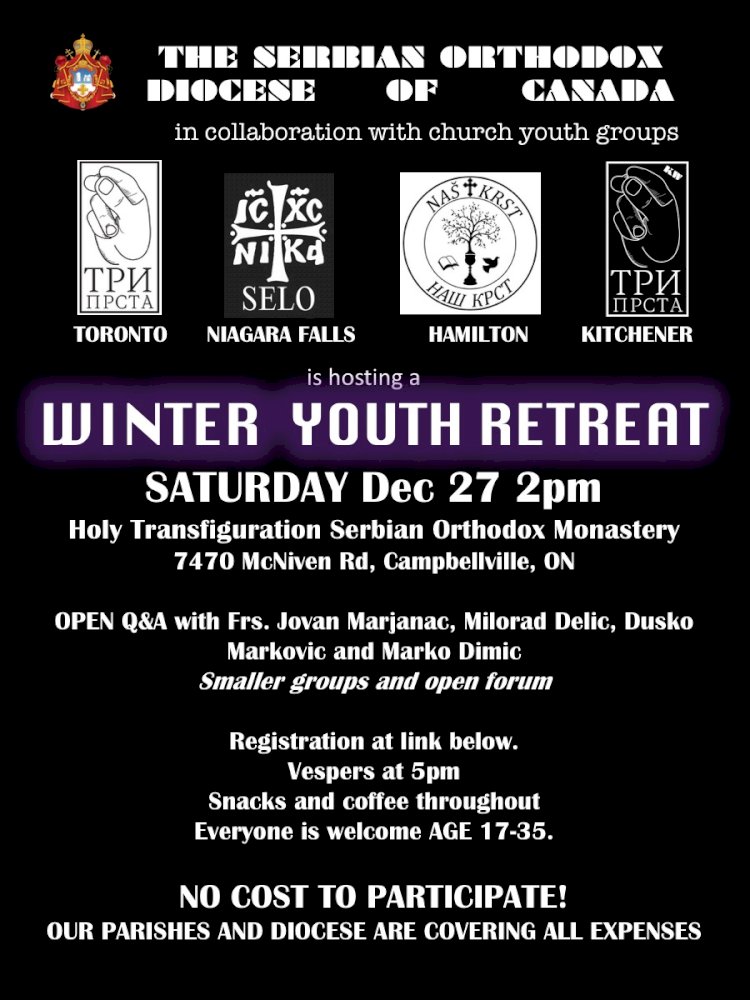ANNOUNCEMENT: Winter Youth Retreat at Holy Transfiguration Monastery in Milton